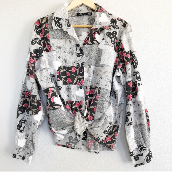 Vintage Tops - Vintage 90s Floral & Heart Button-down Top Large